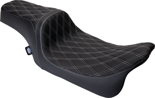Harley FLH Drag Specialties Predator 1Up Seat with vinyl cover and double diamond silver stitching, model #08011489