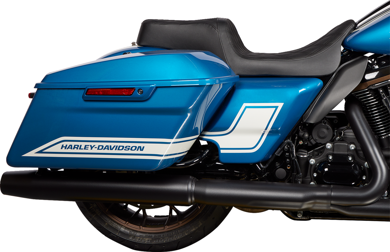 Black vinyl Predator 1Up seat with double diamond stitching for Harley FLH, by Drag Specialties Seats, model 0801-1483.