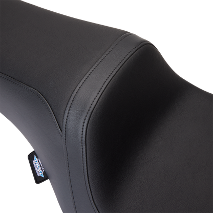 Black vinyl Predator 1Up Seat for FLH Harley Davidson motorcycles, designed by Drag Specialties Seats, 2008-2023.