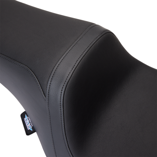 Black vinyl Predator 1Up Seat for FLH Harley Davidson motorcycles, designed by Drag Specialties Seats, 2008-2023.
