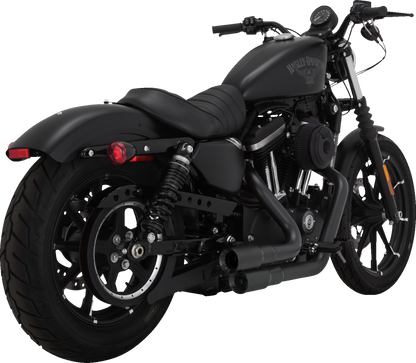 VANCE & HINES Mini Grenades exhaust system in matte black for motorcycles, featuring sleek, compact design and chrome tips.