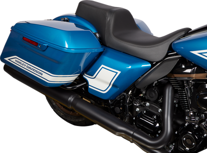 Black Predator 1Up Seat by Drag Specialties with solar leather for FLH models 2008-2023, featuring smooth design.