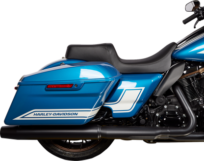 Black Predator 1Up Seat by Drag Specialties in Solar Leather on FLH motorcycle, smooth design, fits 2008-2023 models.