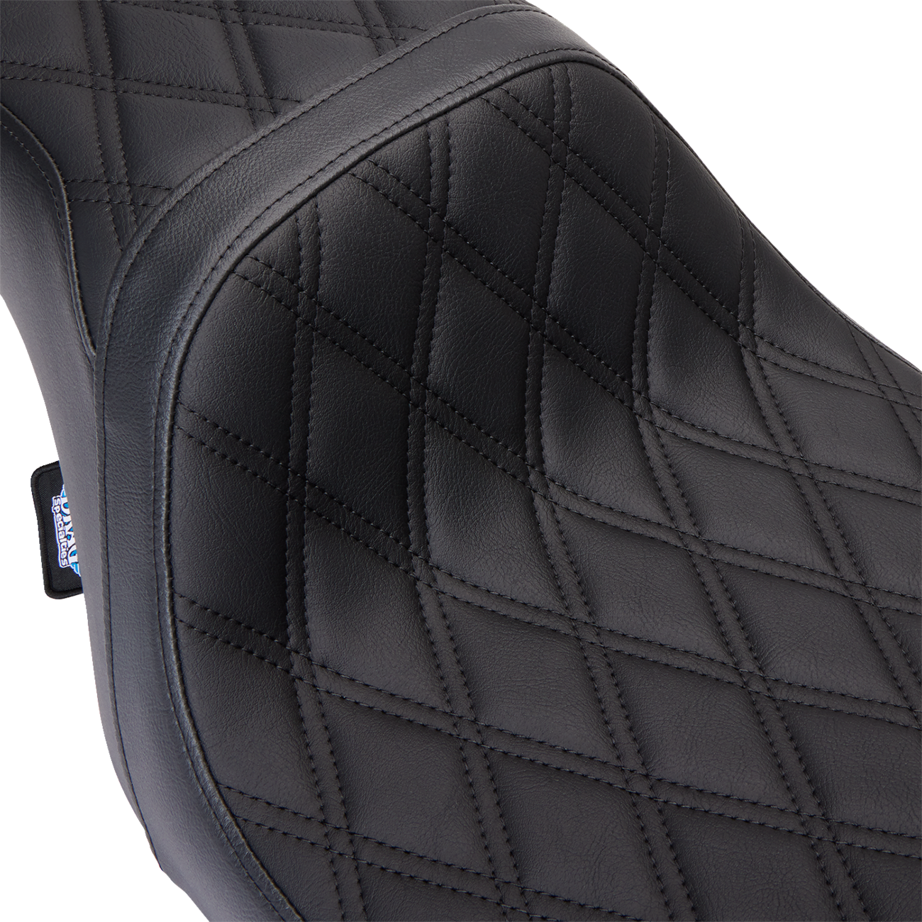 Harley FLH motorcycle with DRAG SPECIALTIES SEATS Predator 1Up Seat in black vinyl with double diamond stitching.