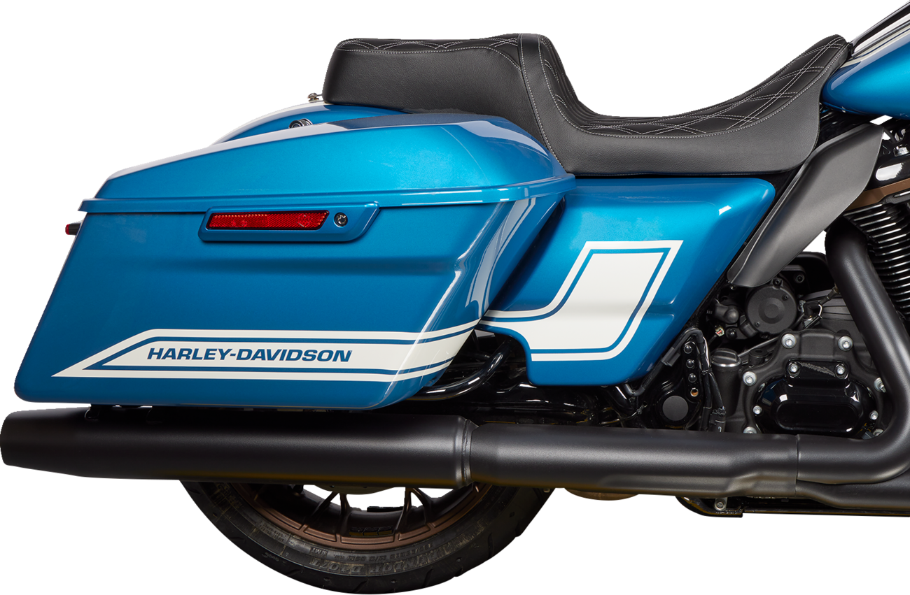 Harley FLH Predator 1Up Seat by Drag Specialties with vinyl cover and silver double diamond stitching, for 2008-2023.