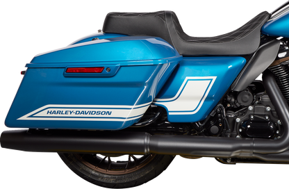 Harley FLH Predator 1Up Seat by Drag Specialties with vinyl cover and silver double diamond stitching, for 2008-2023.