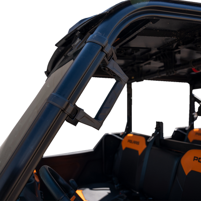 MOOSE OFFROAD EGRAB-1 custom clamp system grab handle with fold-away mounting, shown installed on off-road vehicle.