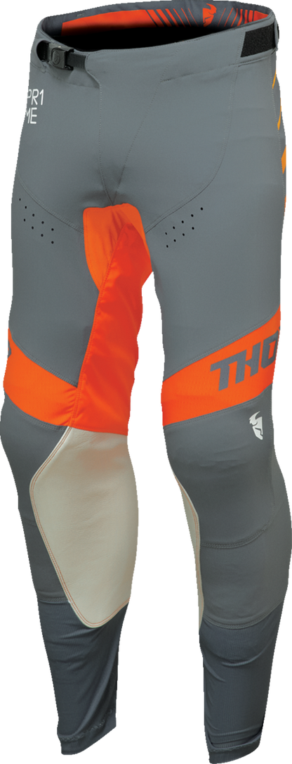 THOR Prime Analog pants in charcoal and orange, US size 30, featuring durable fabric and sporty design.