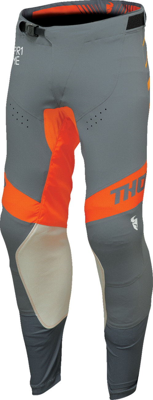 THOR Prime Analog pants in charcoal and orange, US size 30, featuring durable fabric and sporty design.
