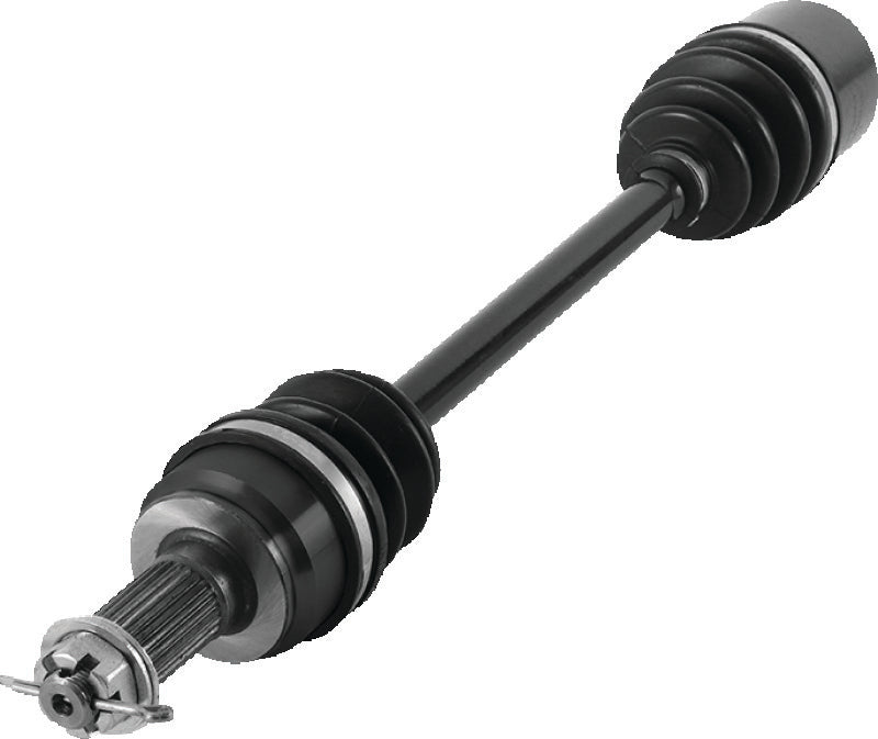 QuadBoss replacement front left axle for Polaris Sportsman and Scrambler 850 models, showing the metal shaft and joint assembly.