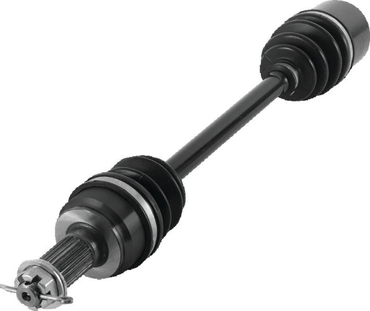 QuadBoss replacement front left axle for Polaris Sportsman and Scrambler 850 models, showing the metal shaft and joint assembly.