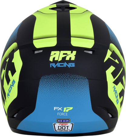 AFX FX-17 Helmet by Bill's Exhausts in matte black, green, and blue with 2XL size, featuring a sleek, aerodynamic design.