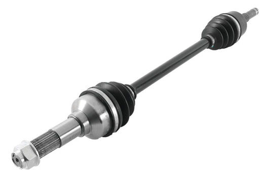 QuadBoss front right replacement axle for Yamaha YXR450 Rhino 4x4, model years 2006-2009, shows the metal axle shaft with splines