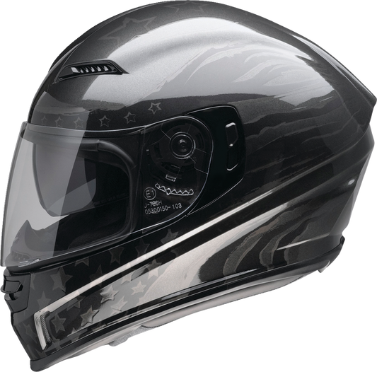 Z1R Jackal Patriot Stealth XS motorcycle helmet with matte black finish and aerodynamic design, front view showing visor and vents.