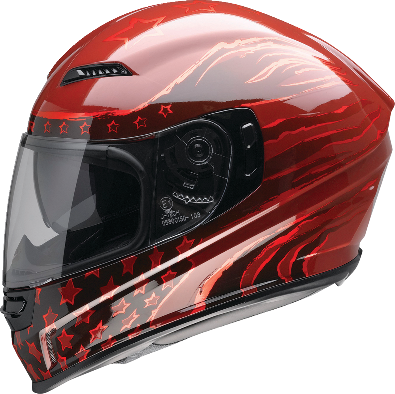 Z1R Jackal Helmet Patriot Red XS with matte finish, featuring secure chin strap and ventilation vents for motorcycle riding.