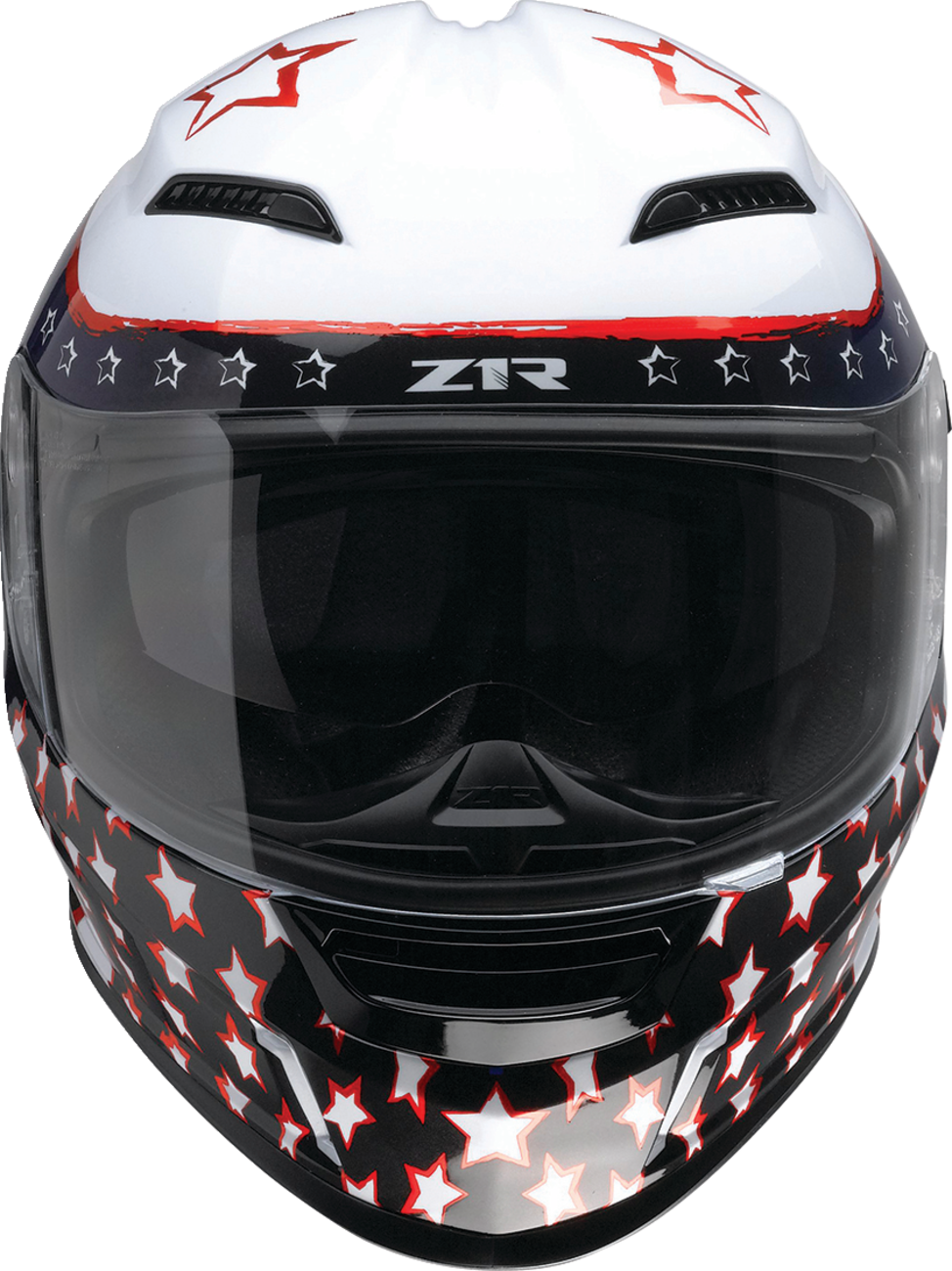 Z1R Jackal helmet in Patriot Red, White, and Blue with aerodynamic polycarbonate shell and sun visor, size 3XL.