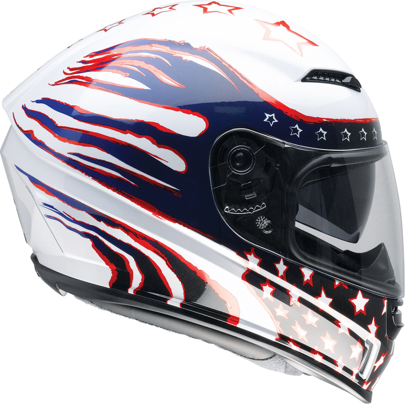 Z1R Jackal helmet in Patriot Red, White, and Blue with aerodynamically designed polycarbonate shell and sun visor, 3XL size.