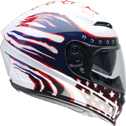 Z1R Jackal helmet in Patriot Red, White, and Blue with aerodynamically designed polycarbonate shell and sun visor, 3XL size.