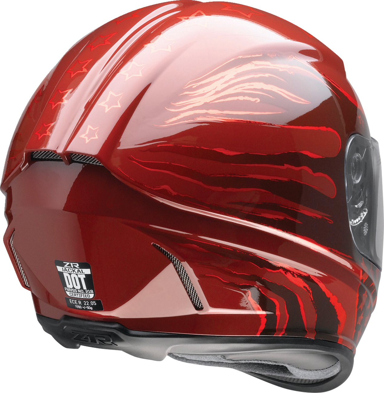 Z1R Jackal helmet in Patriot Red, XS size, featuring a sleek motorcycle helmet design with visor and aerodynamic shape.