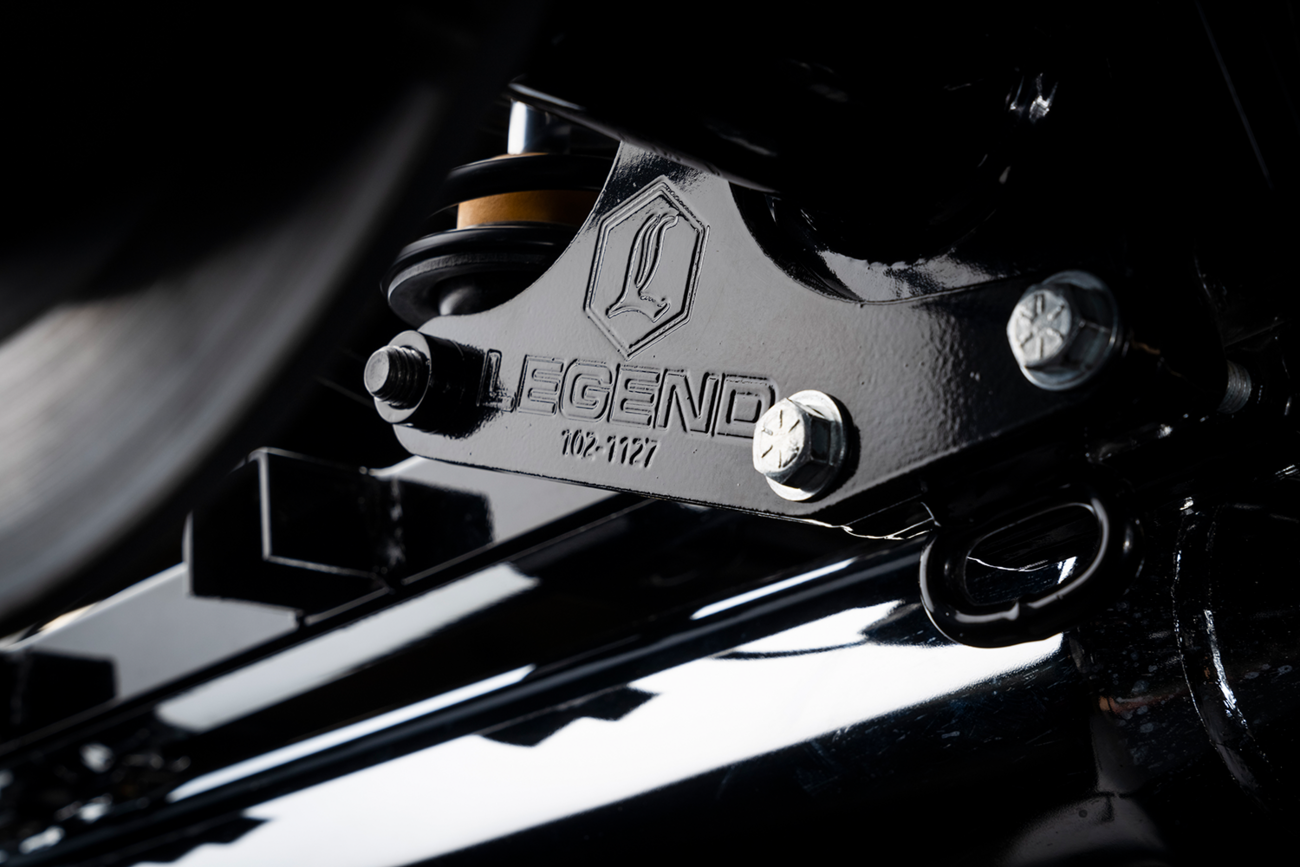 Legend Suspension rear lift kit for 2017+ Harley-Davidson M8 Tri-Glide, showing the durable suspension components.