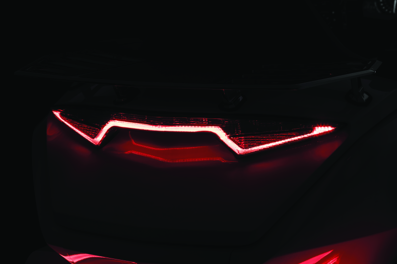 Kuryakyn Omni LED trunk light bar installed on 2018-2020 Honda Gold Wing GL1800 motorcycle for enhanced visibility.