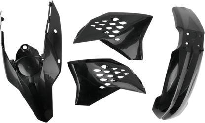 Black Acerbis standard replacement body kit for motorcycles, shown on a clean background with multiple body parts visible.