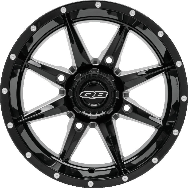 QuadBoss Slicer 15x7 powersports wheel with black center cap, 4/156 bolt pattern, designed for off-road vehicles and ATVs.