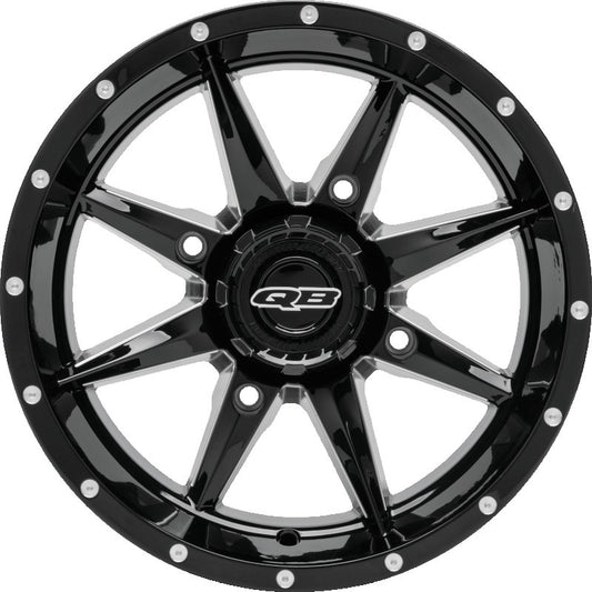 QuadBoss Slicer 20x7 PowerSports wheel with limited edition bull logo center caps, showcasing rugged off-road design.