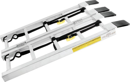 QuadBoss bifold ramp display showing half-scale loading ramp for powersports vehicles, used for demonstration purposes.