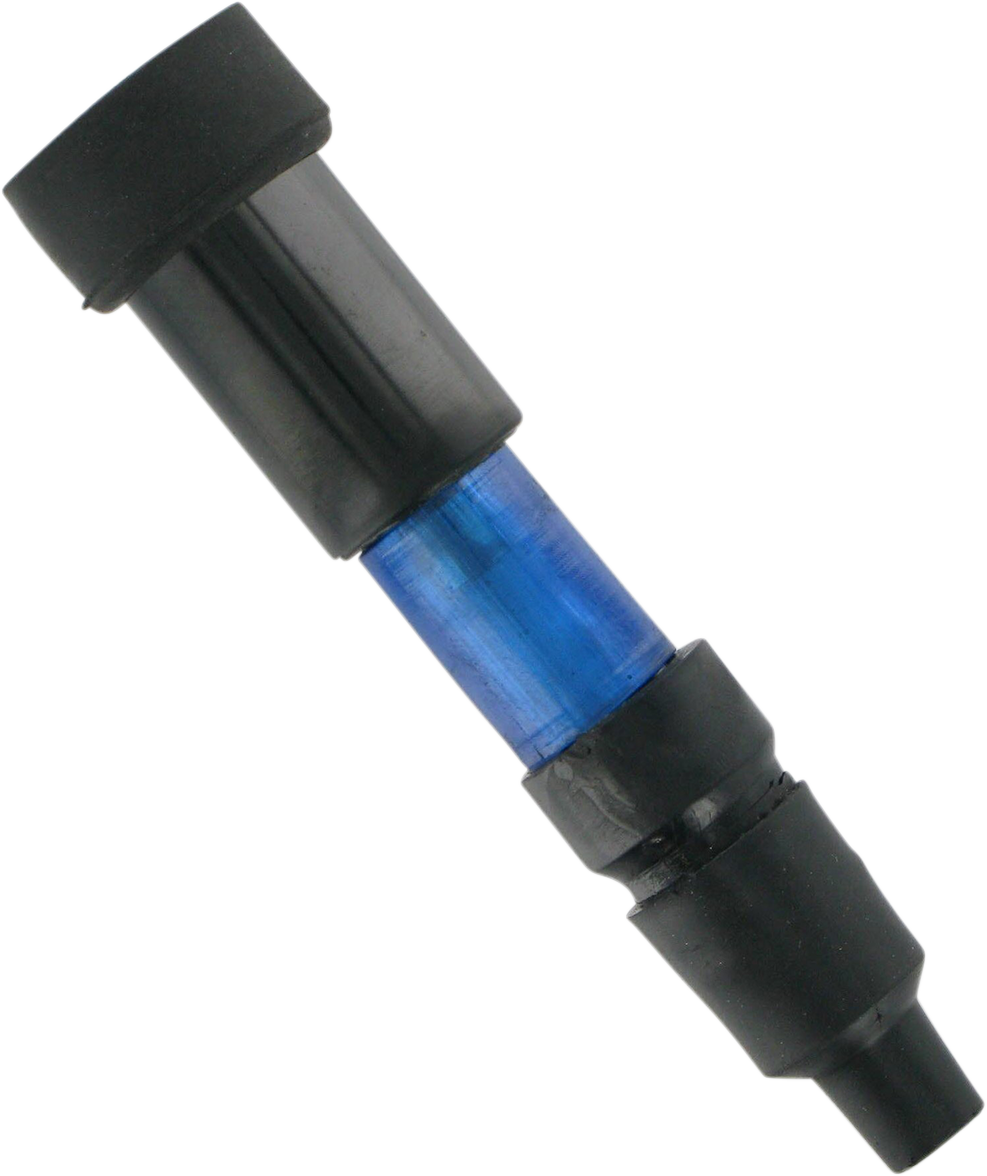 Parts Unlimited Spark Plug Cap in blue, straight design for 10mm, 12mm, and 14mm motorcycle spark plugs.