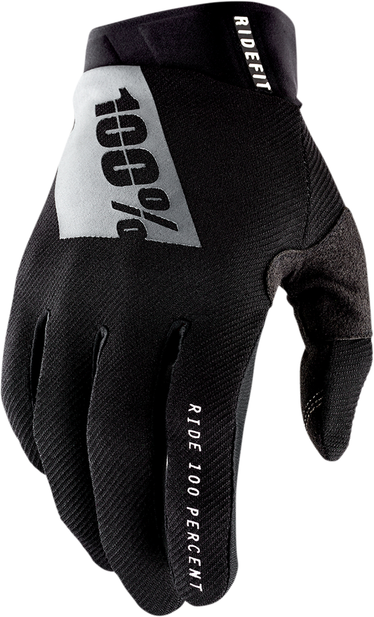 Black Ridefit gloves in 2XL size by Bill's Exhausts, featuring textured palms and snug fit for riding comfort.