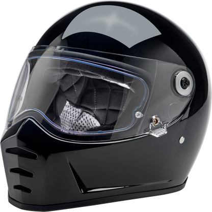 BILTWELL Lane Splitter Shield with Pinlock and ProtecTINT for motorcycle, clear visor, mounted on helmet.
