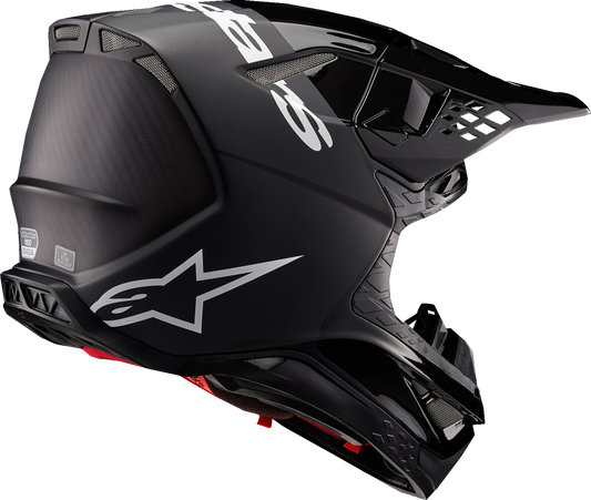 Alpinestars Supertech M10 helmet in flood black and dark gray with MIPS® technology, medium size, featuring aerodynamic design and ventilation