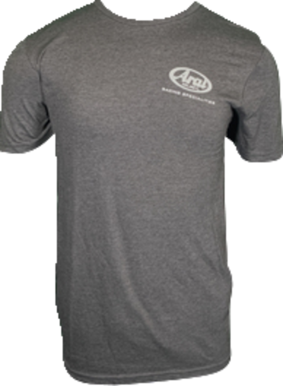 Arai Helmets T-Shirt in dark heather gray, medium size, featuring the Arai Helmets logo and design on the front.