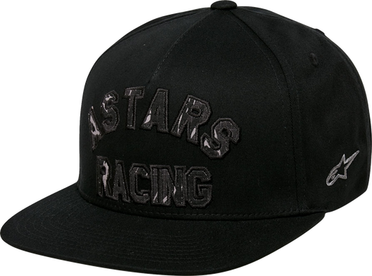 Alpinestars Assured hat with black camo applique and structured crown, versatile one-size cap with branding details.