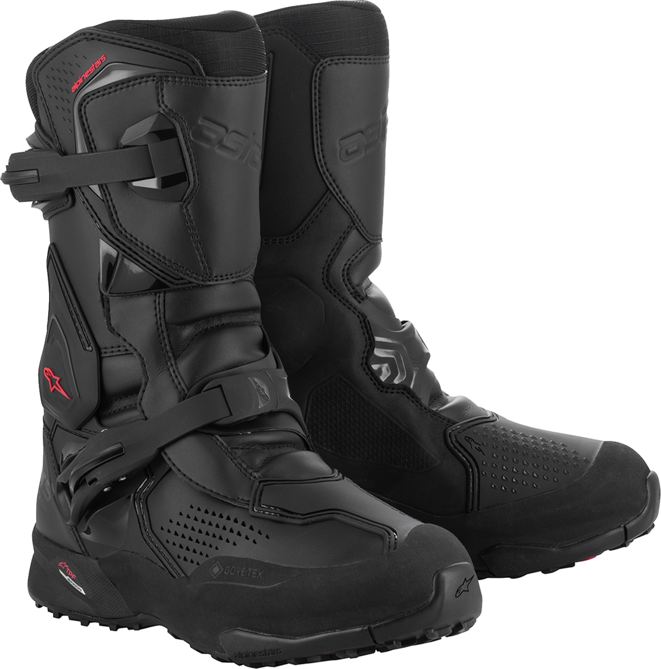 Alpinestars XT-8 Gore-Tex adventure enduro motorcycle boots in black, US 7.5 / EU 41, with protective design and rugged soles.