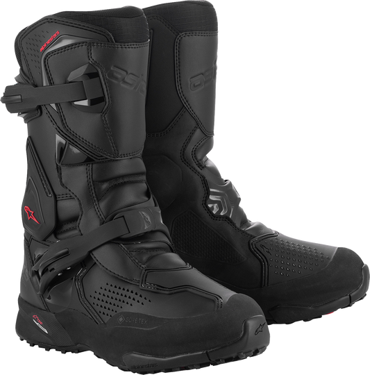 Alpinestars XT-8 Gore-Tex adventure enduro motorcycle boots in black, US 7.5 / EU 41, with protective design and rugged soles.
