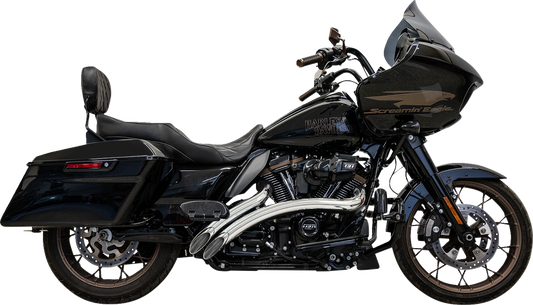 Chrome BASSANI XHAUST Sweeper Radial Exhaust System with heat shields installed on motorcycle.