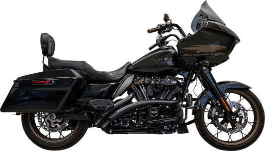 BASSANI XHAUST Sweeper Radial Exhaust System with heat shields in black, featuring sleek design and mounting details.