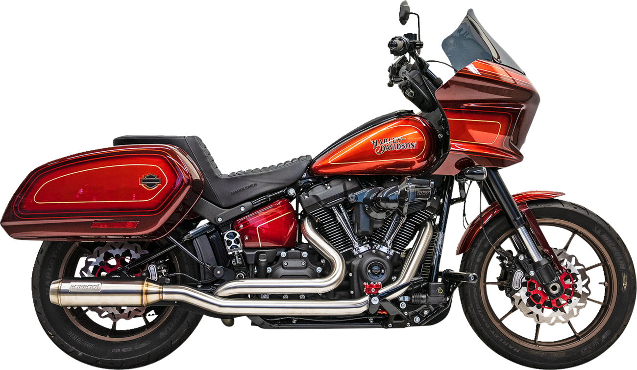 Stainless steel Bassani Xhaust True Dual Performance Exhaust System with 4-inch muffler for enhanced vehicle sound and performance.