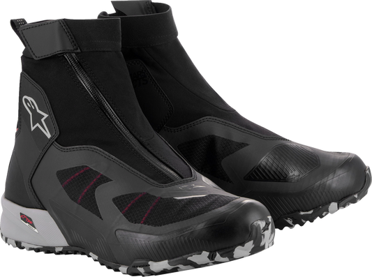 Alpinestars CR-8 Gore-Tex® riding shoes in black, grey, and red with US size 10, featuring durable design and waterproof material.