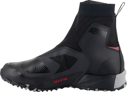Alpinestars CR-8 Gore-Tex riding shoes in black, grey, and red with US size 10, featuring sturdy design and protective materials.