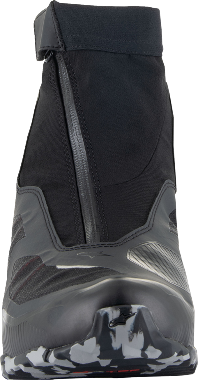 Alpinestars CR-8 Gore-Tex® riding shoes in black, grey, and red with US 9.5/EU 42.5 size, featuring protective design for motorcycling.