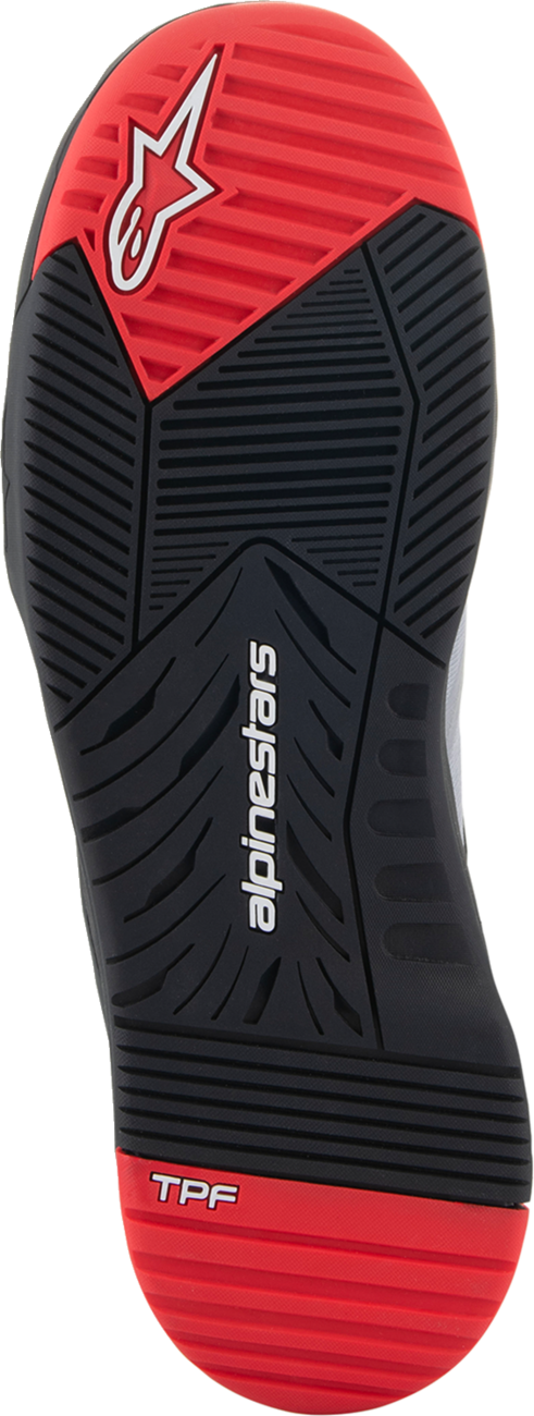 Alpinestars Speedflight performance riding shoes in black, red, and white, US 9 / EU 42, showing the sleek athletic design