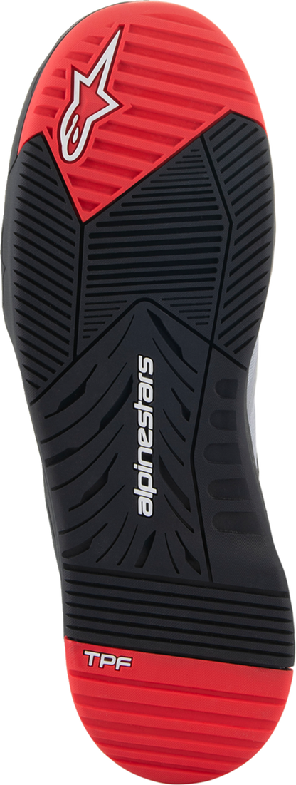 Alpinestars Speedflight performance riding shoes in black, red, and white, US 9 / EU 42, showing the sleek athletic design