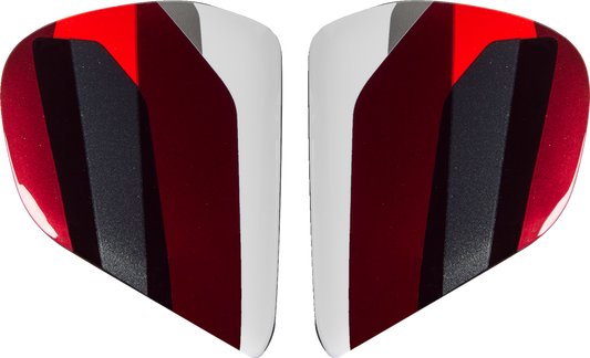 Red ARAI HELMETS Vas-V Side Pods with snake design, compatible with ARAI helmets, shown on a plain background.