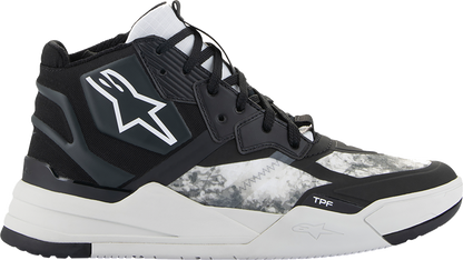 Alpinestars Speedflight performance riding shoes in black, gray, and white, size US 13.5, EU 47.5, featuring sporty design and durable materials.