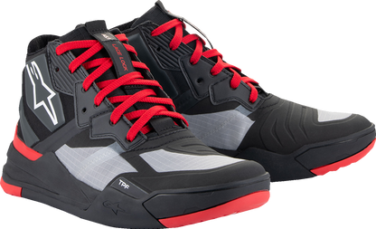 Alpinestars Speedflight performance riding shoes in black, red, and white with US 11.5 size, designed for motorcycle riding.