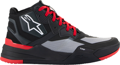 Alpinestars Speedflight performance riding shoes in black, red, and white, US 11.5 / EU 45, showing side view and design details.