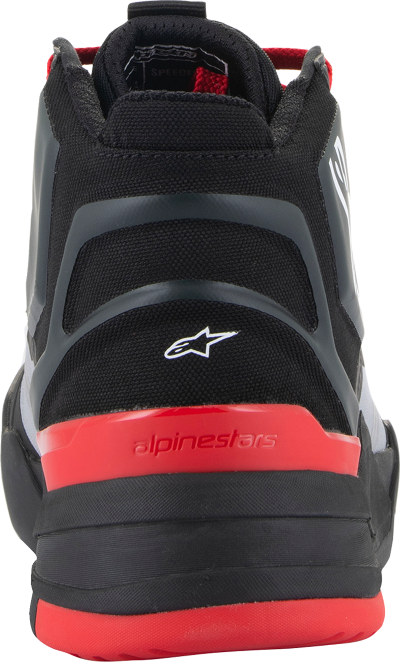 Alpinestars Speedflight performance riding shoes in black, red, and white color, US 11.5 / EU 45, with sporty design and protective features.